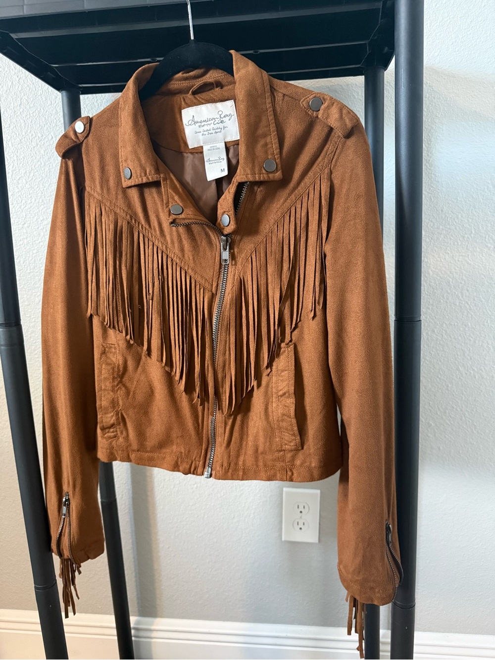 American Rag Rust Brown Fringe Moto Jacket - Picture 6 of 7